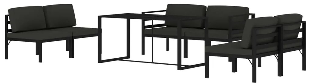 7 pcs conjunto lounge jardim com almofadões alumínio antracite