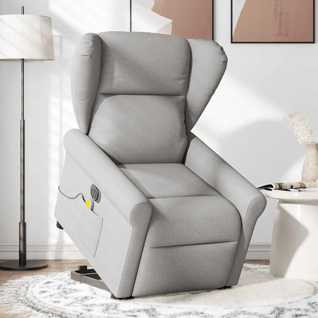 Poltrona elétrica elevatória massagens tecido cinzento-nublado