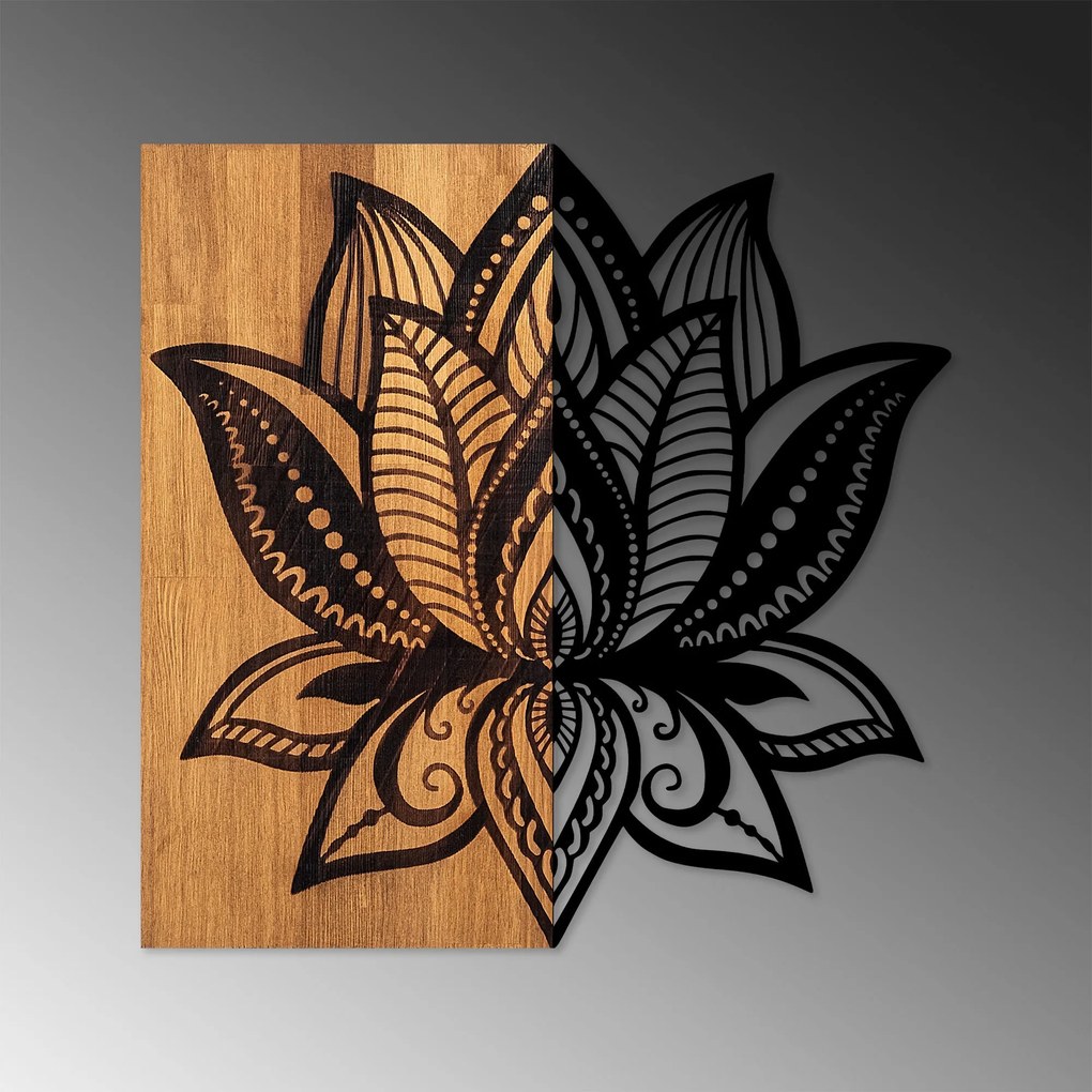 Acessório Decorativo de Parede Lotus 10 – Nogueira e Preto – 58 x 59 c