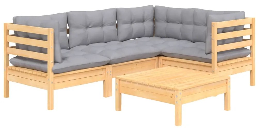 5 pcs conjunto lounge de jardim c/ almofadões cinza pinho