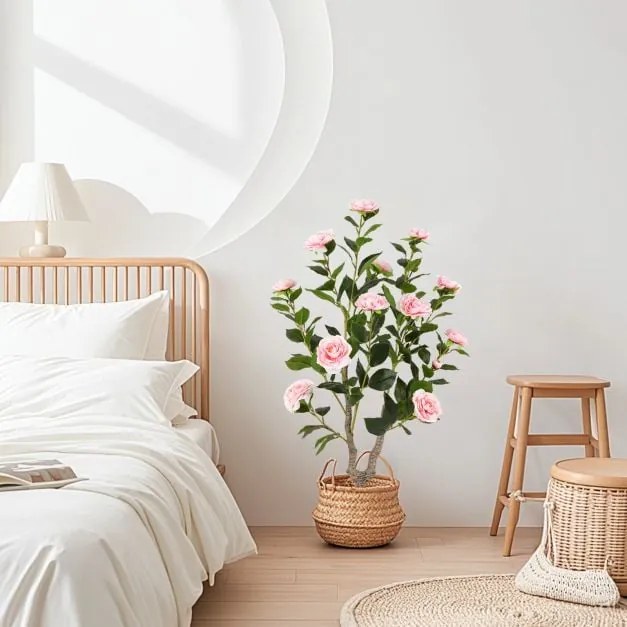 Árvore de camélia artificial de 36 polegadas com flores desabrochando, pacote com 1, branca