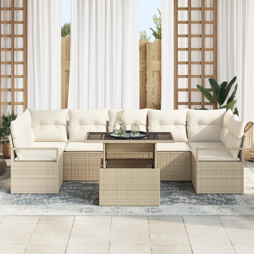 Conjunto de Sofá de Jardim de 8 Peças com Almofadas Bege de Rattan de