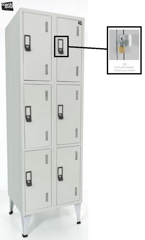 Cacifos Metálico Duplo 6 Cacifos 1900x600x500 mm Cadeado Simples