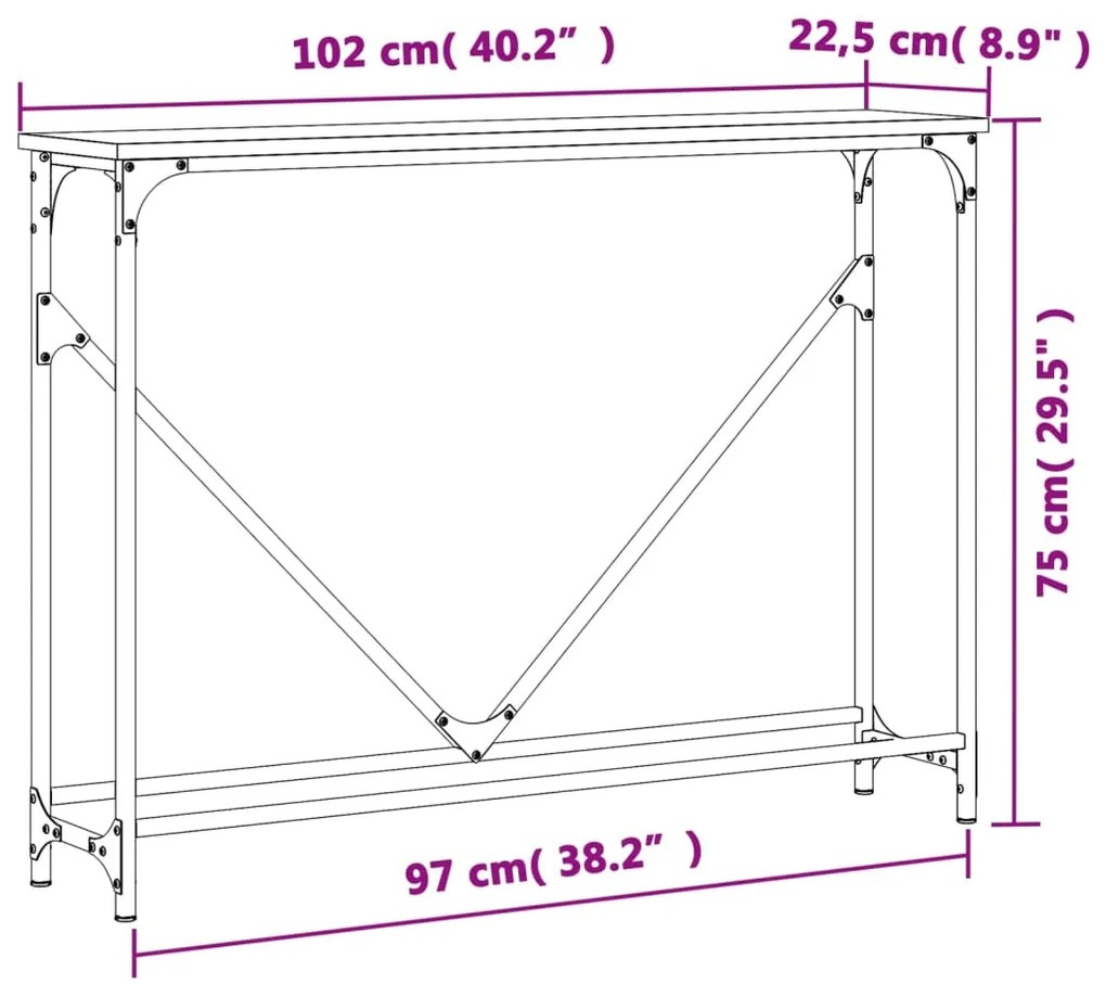 Mesa consola 102x22,5x75 cm derivados de madeira preto