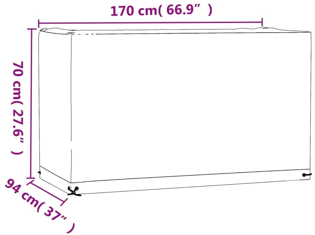 Capas p/ mobília de jardim 2 pcs 8 ilhós 170x94x70cm retangular