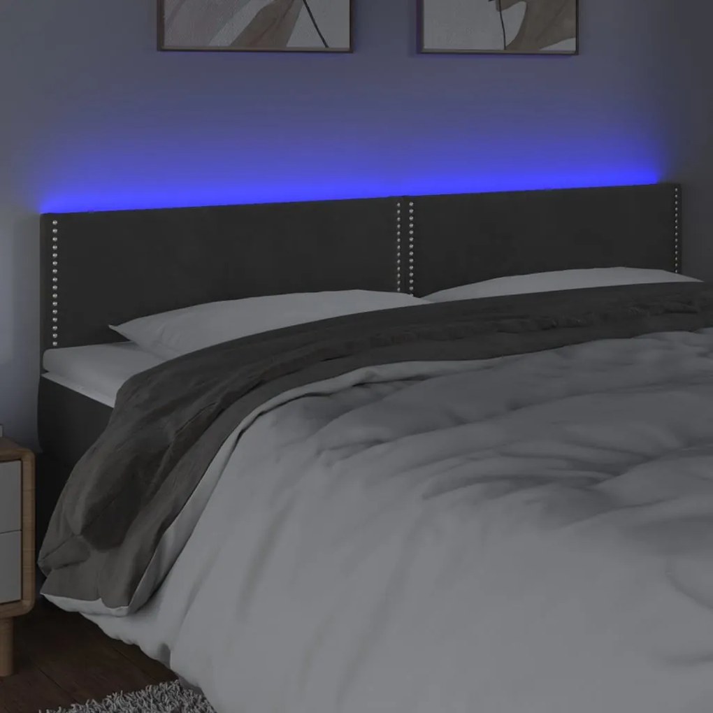 Cabeceira de cama c/luzes LED veludo 160x5x78/88cm cinza-escuro