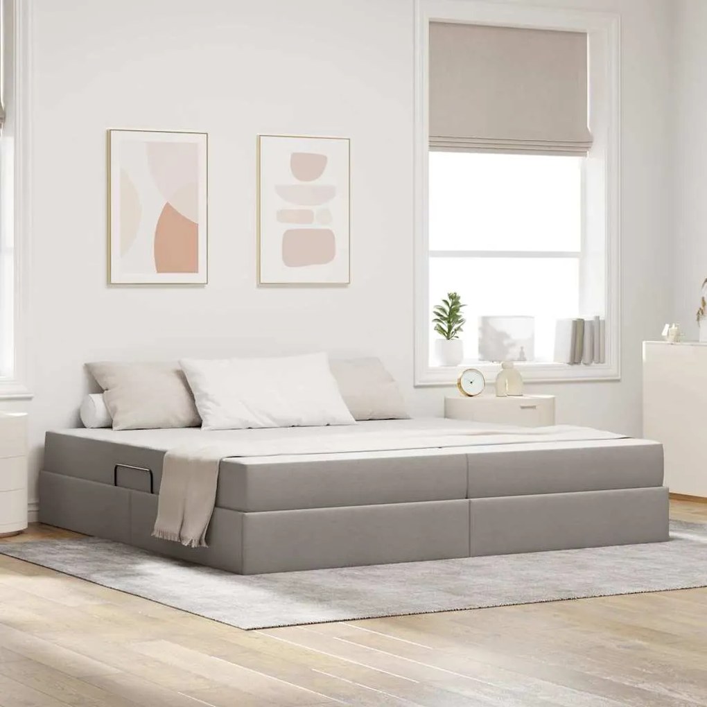 vidaXL Cama com arrumação e colchão Cinzento-acastanhado 200 x 200 cm
