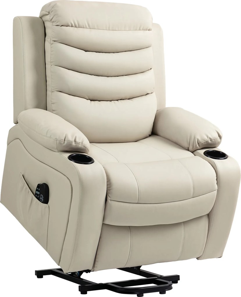 HOMCOM Poltrona Relax Reclinável Elétrica Elevatória com Massagem Vibratória Aquecimento e Porta USB 93x95,5x100 cm Creme | Aosom Portugal