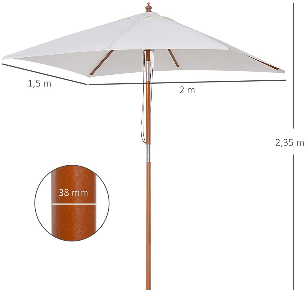 Chapéu de Sol de Jardim 200x150x230cm Chapéu de Sol Retangular Incliná