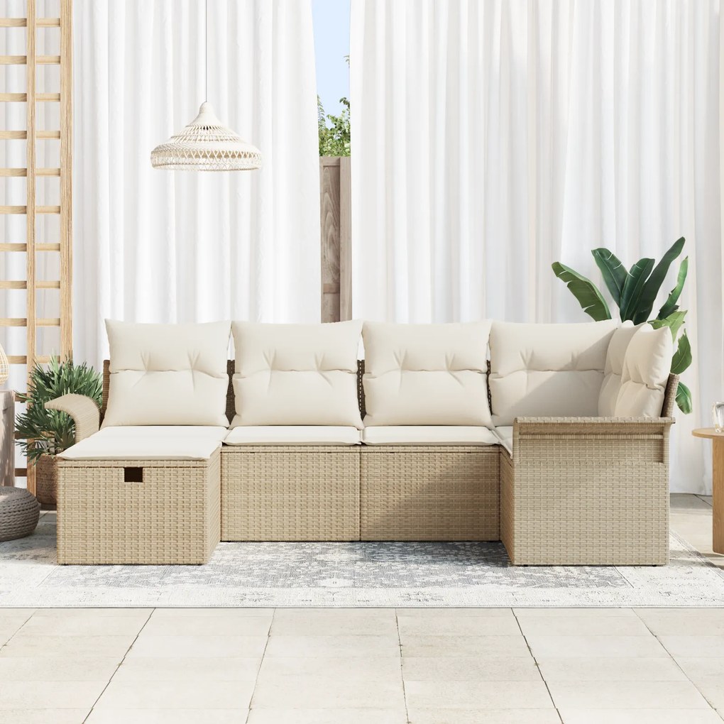 Conjunto de Sofá Jardim vidaXL de 6 Peças com Almofadas Bege em Rattan