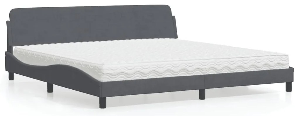 Cama com colchão 200x200 cm veludo cinzento-escuro