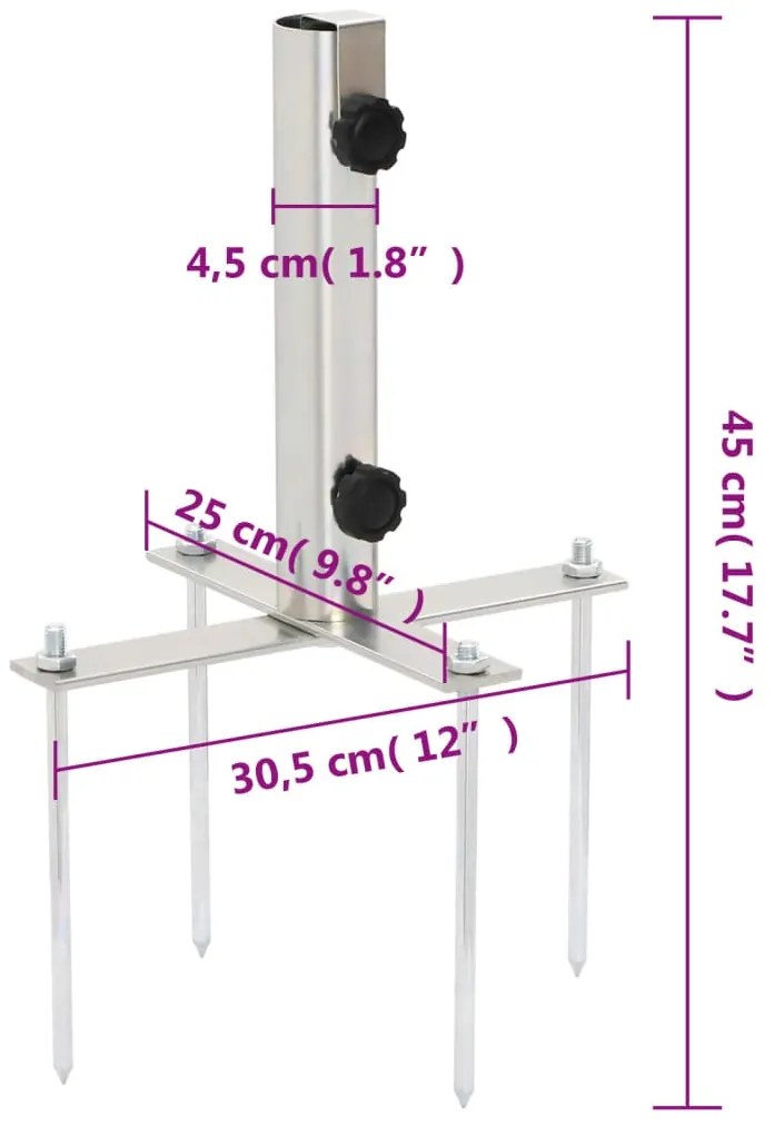 Base de guarda-sol c/ estacas p/ poste Ø32/48 mm aço prateado