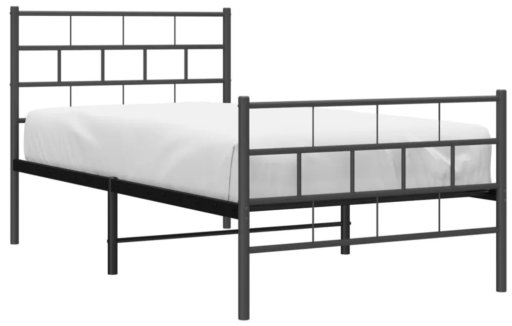 Estrutura de cama com cabeceira e pés 75x190 cm metal preto