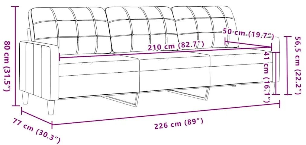 Sofá de 3 lugares 210 cm tecido cinza-escuro