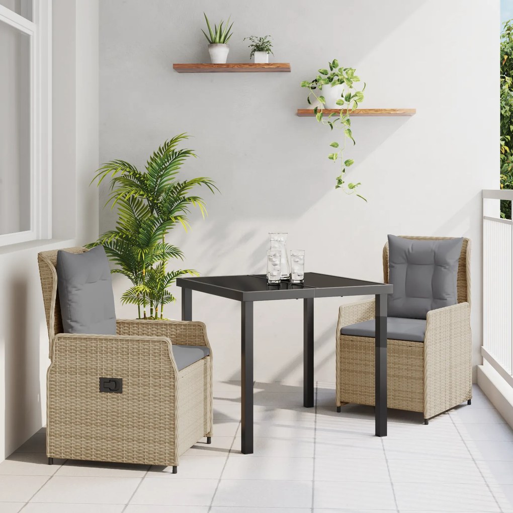 Conjunto de Jantar de 3 Peças vidaXL Rattan Poliéster Bege