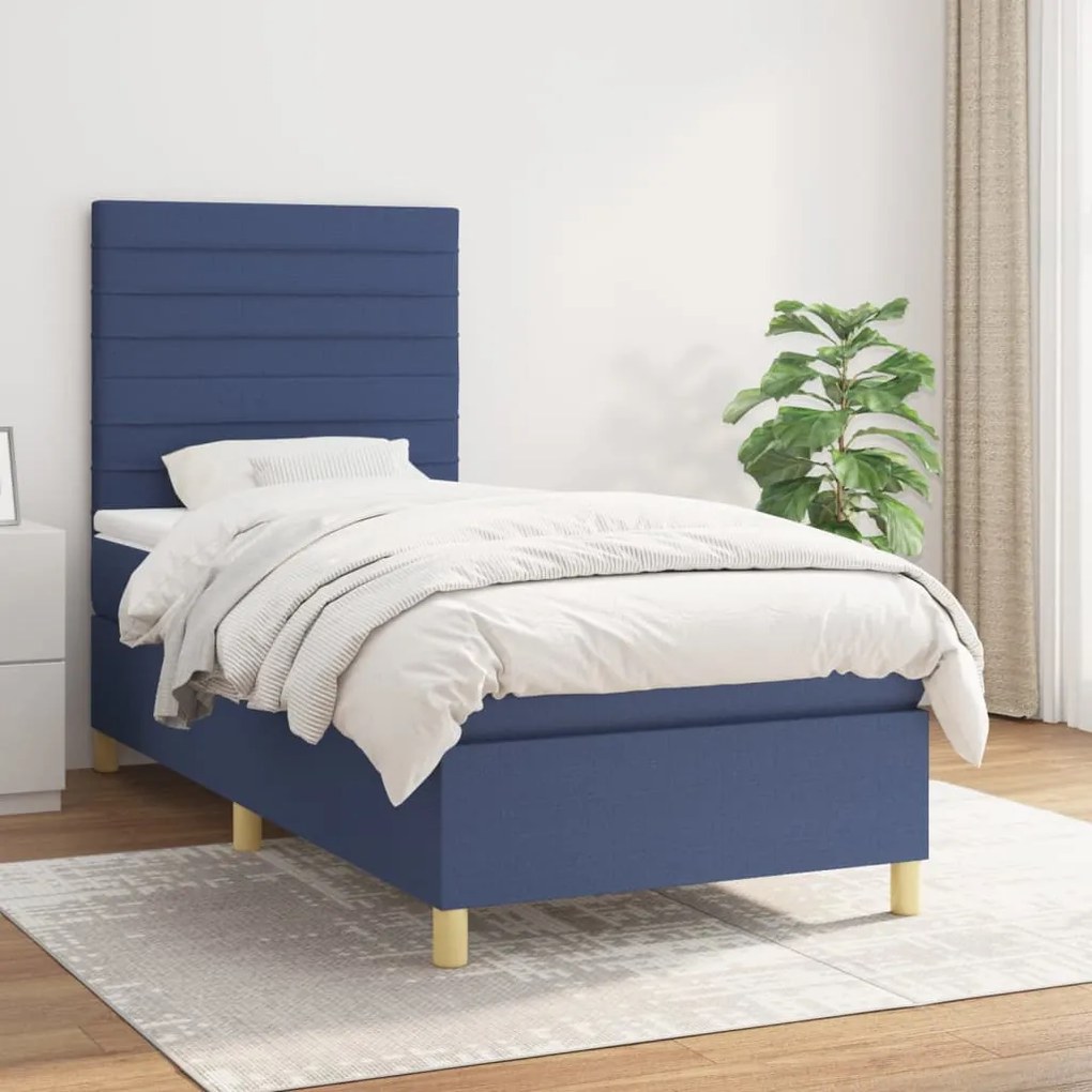 3142383 vidaXL Cama com molas/colchão 90x190 cm tecido azul