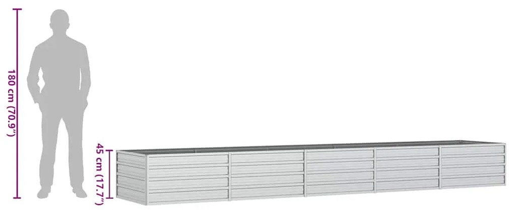 Canteiro elevado de jardim 400x80x45cm aço galvanizado prateado