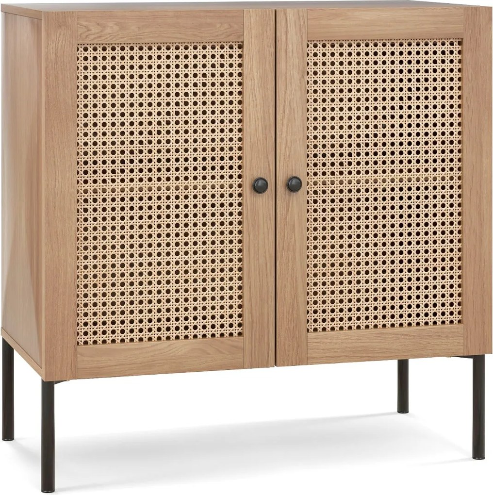 Aparador "Rattan Oak" com 2 Portas em Rattan e Prateleira Ajustável -