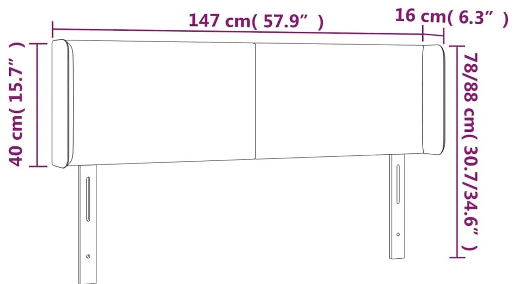 Cabeceira de cama c/ abas tecido 147x16x78/88 cm preto