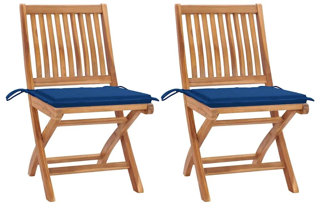 vidaXL Cadeiras de jardim c/ almofadões azul real 2 pcs teca maciça