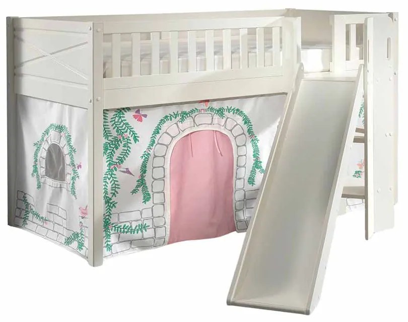 Conjunto cama Infantil SCOTT + escorrega + cortina de brincar BIRDY Branca