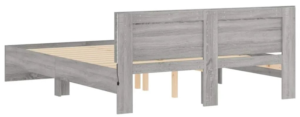 Estrutura cama c/ cabeceira/luzes LED 150x200cm cinzento sonoma