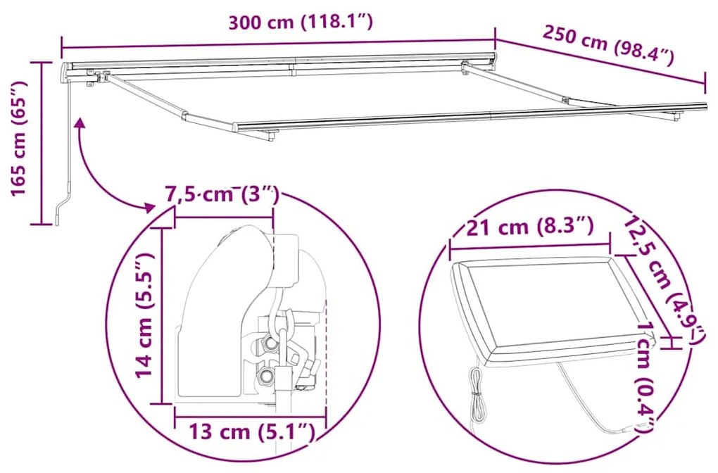 Toldo Retrátil with Manual Branco 300 x 250 cm Branco