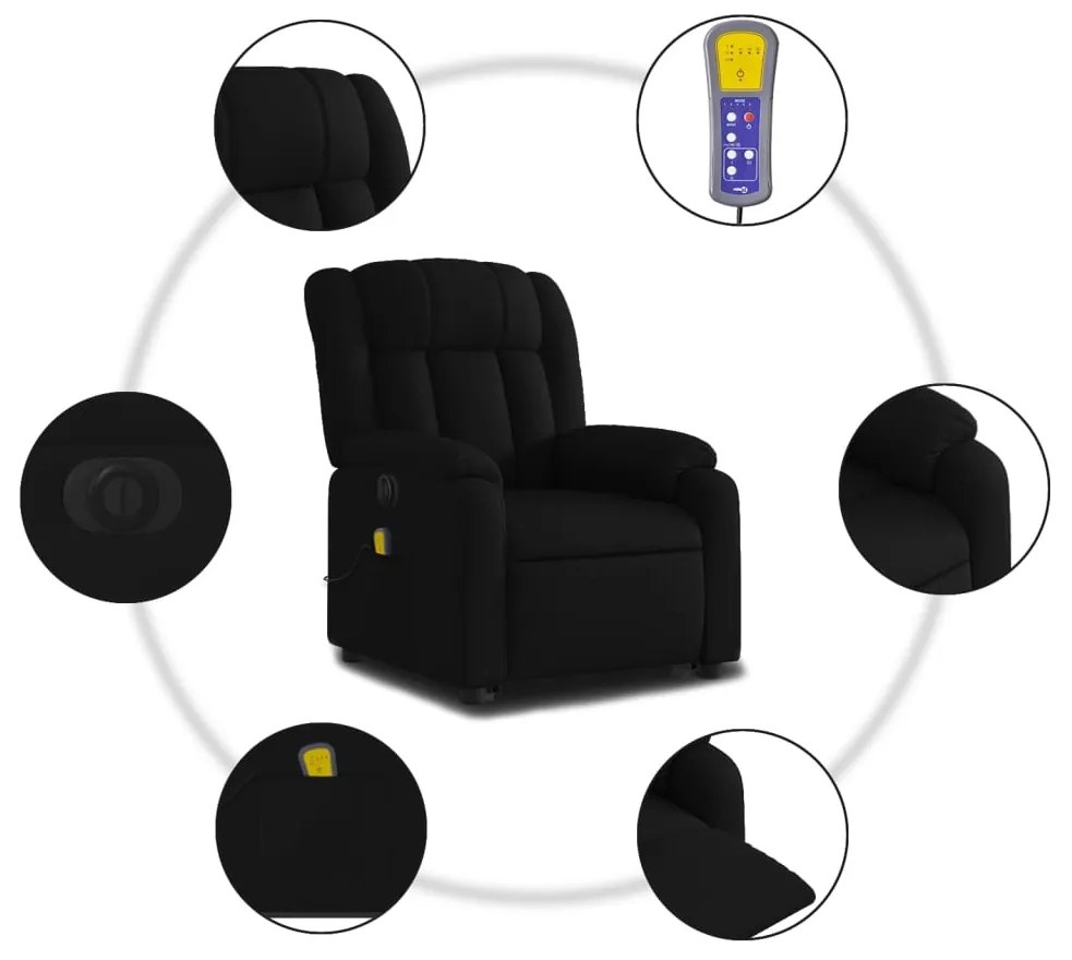 Poltrona elétrica elevatória massagens tecido preto