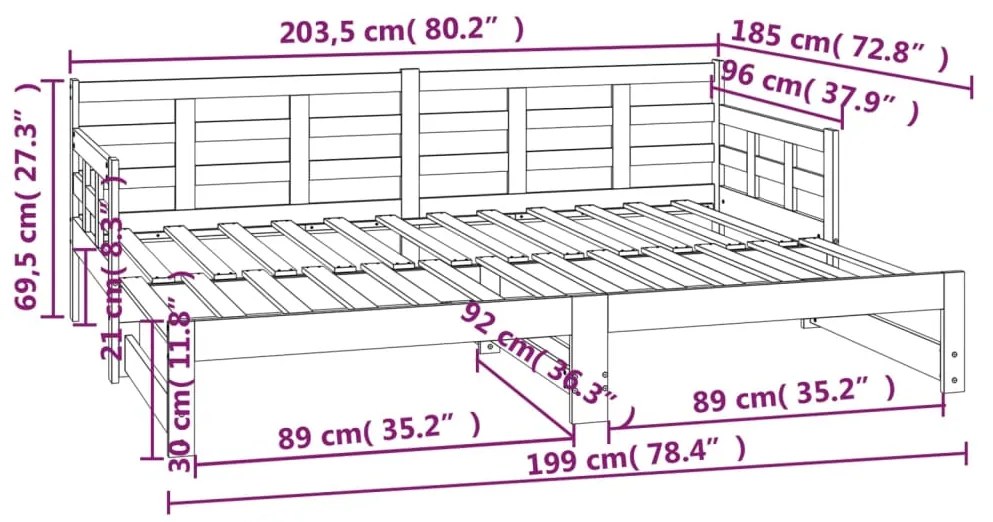 Sofá-cama de puxar 2x(90x200) cm pinho maciço branco