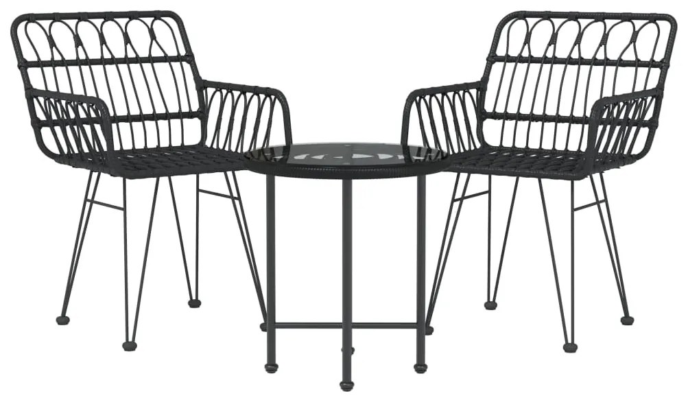 3 pcs conjunto de jantar para jardim vime PE preto