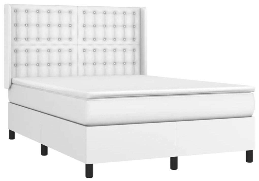 Cama com molas/colchão 140x190 cm couro artificial branco