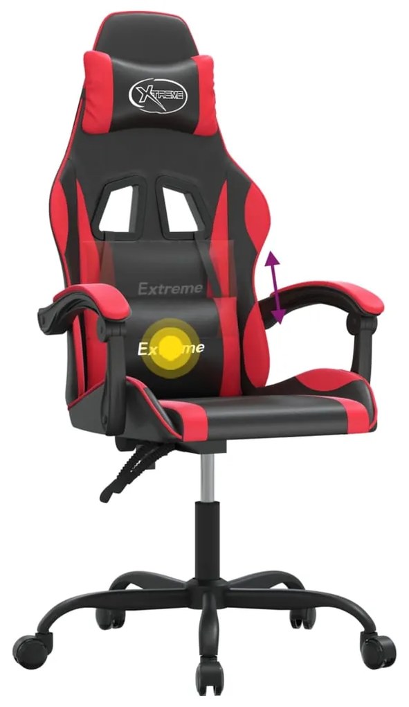 Cadeira gaming giratória couro artificial preto e vermelho