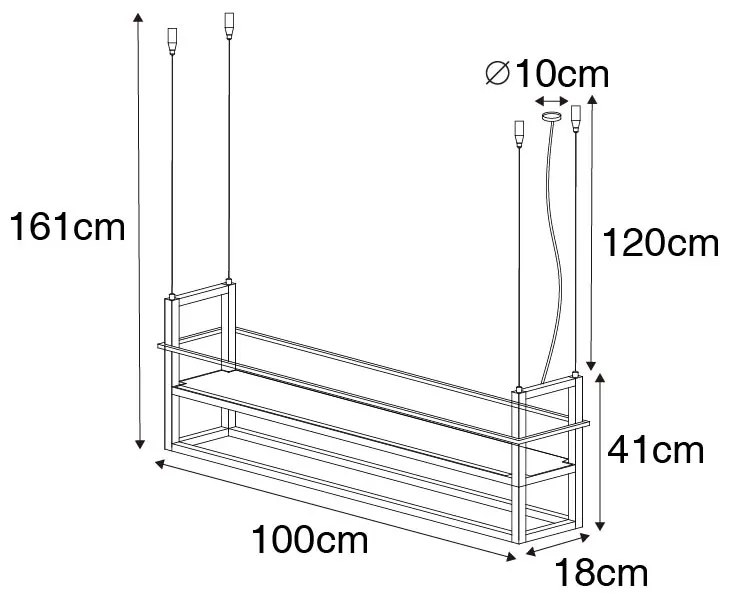 Candeeiro de suspensão industrial preto com rack 4 luzes - Cage Rack Industrial