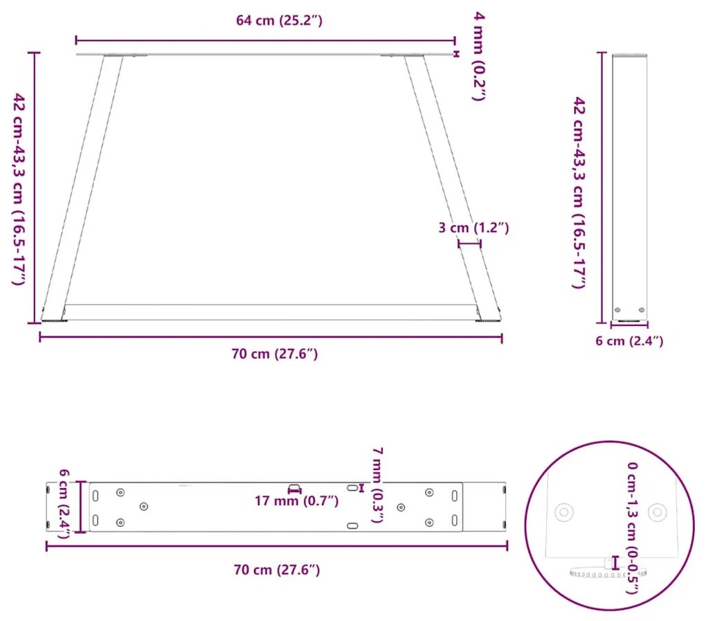 Mesa de jantar pernas 2pcs forma V 70x(42-43,3)cm aço antracite