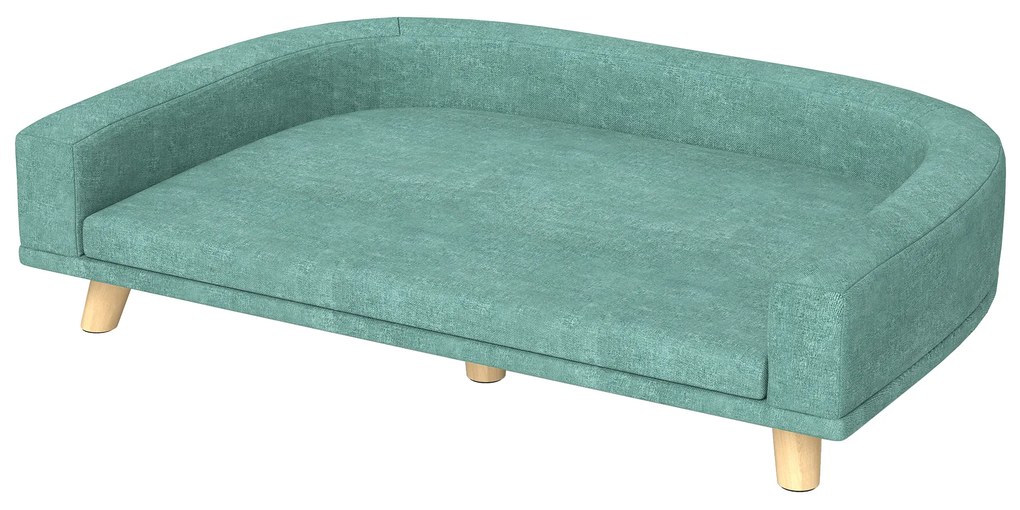 PawHut Sofá para Cães Cama Elevada para Cães Estofada com Almofada Lavável e Pés de Madeira de Pinho 98x67x25 cm Verde