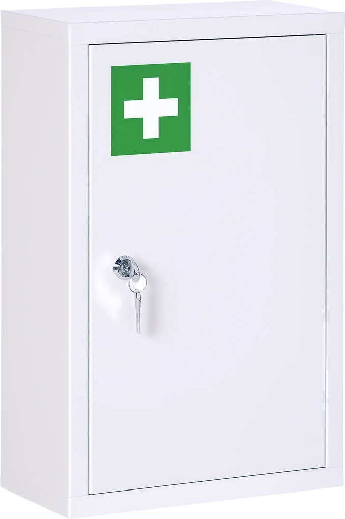 Armário de medicamentos de parede em aço, com 3 prateleiras e porta com fechadura (2 chaves), 30 x 14 x 46 cm, branco