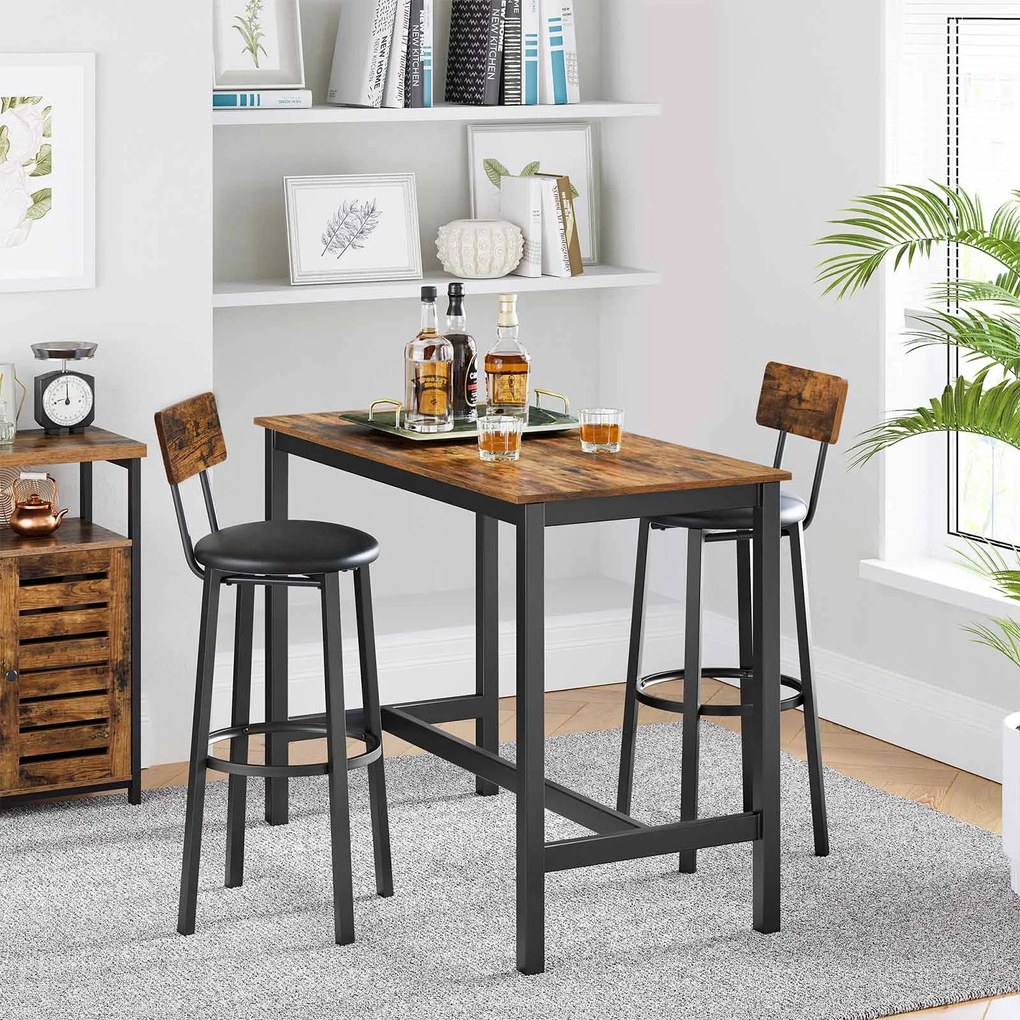 Conjunto de 2 bancos de bar com apoio para os pés Castanho Vintage-preto