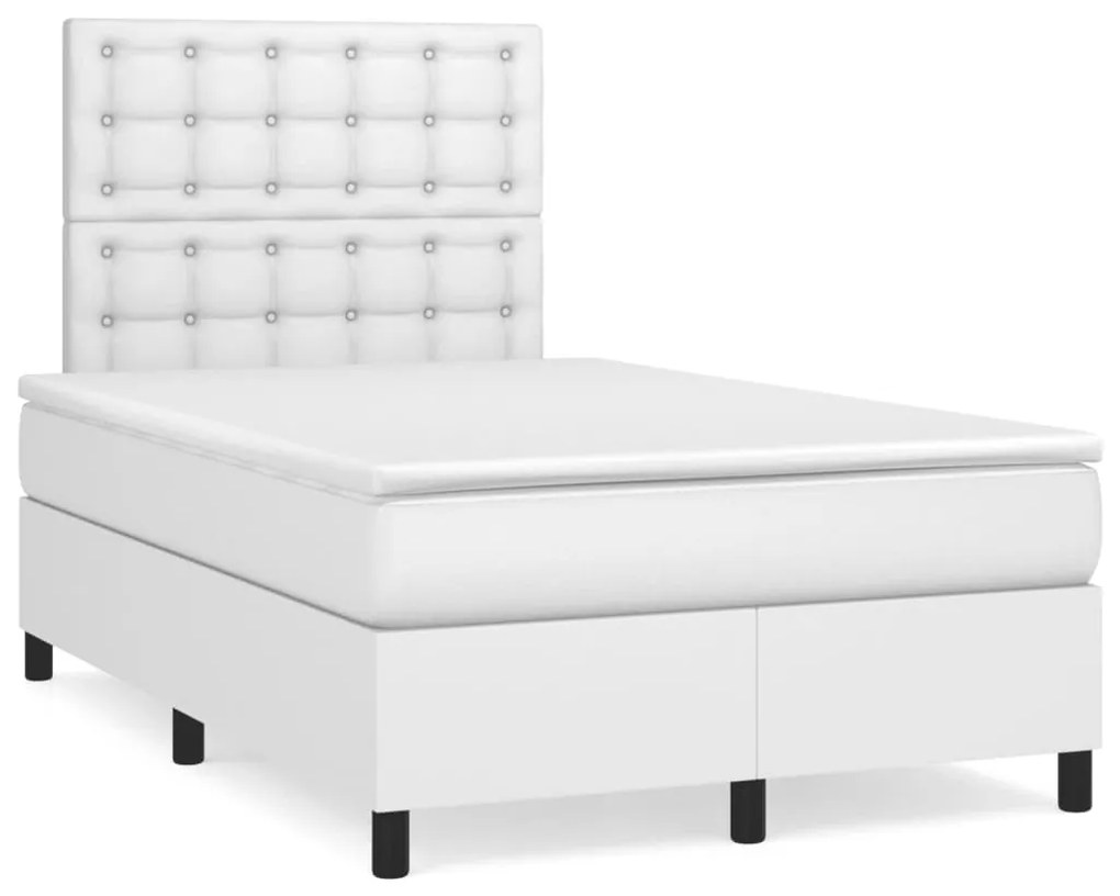 vidaXL Cama box spring c/colchão/LED 120x190cm couro artificial branco