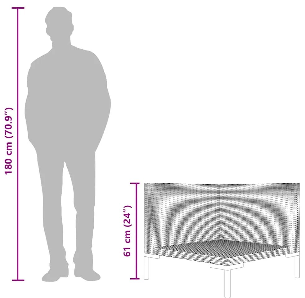 Sofá de jardim com almofadões semicircular vime PE