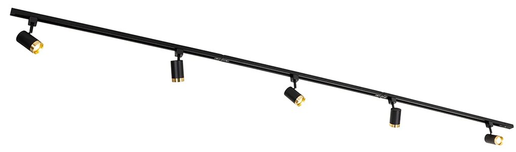 Sistema de calhas de iluminação moderno com 5 focos preto dourado 1-fase - Iconic Jeana