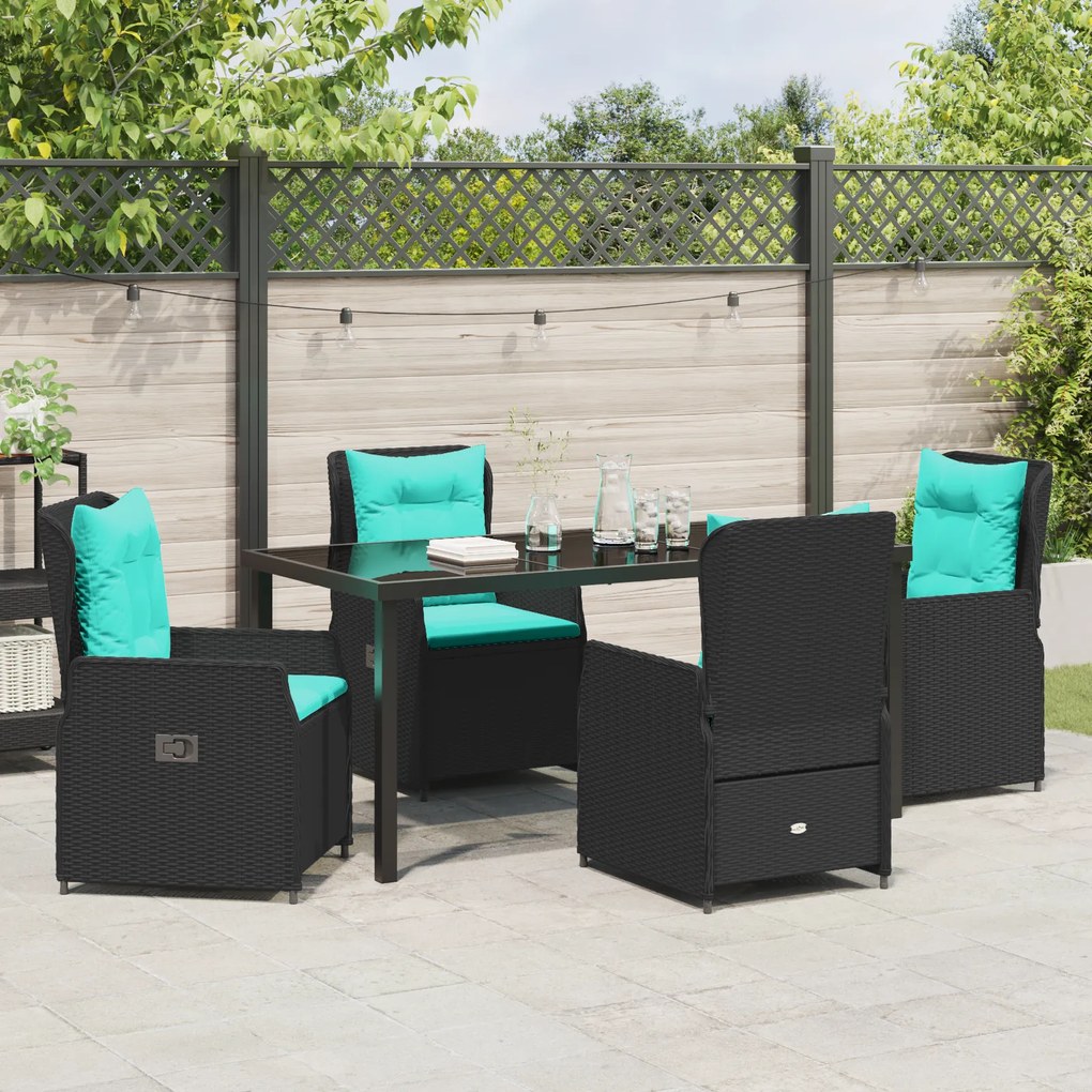Conjunto de Jantar de Jardim de 5 Peças Preto Polímero Rattan