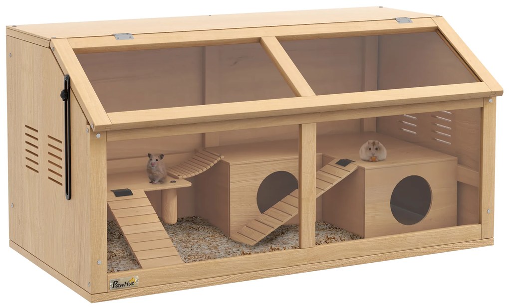 Pawhut Gaiola para Hamsters Sírios e Hamsters Anões com Plataforma Ponte Suspensa Cabana 85x45x44 cm | Aosom Portugal