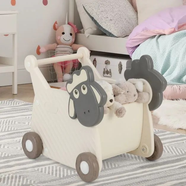 Andador de bebé 3+ anos em forma de ovelha com 4 rodas para desenvolvimento de habilidades 57 x 43 x 49 cm Branco + Cinzento