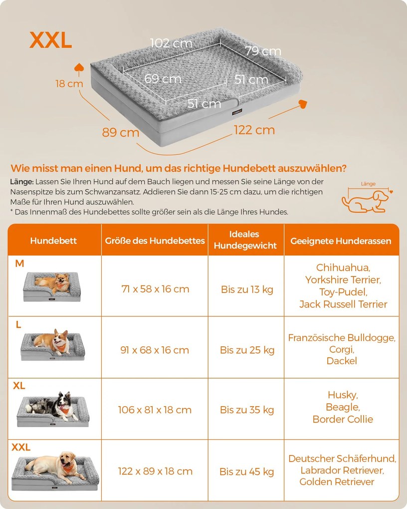 Cama ortopédica para cães de grande porte 122 x 89 x 18 cm cinzento