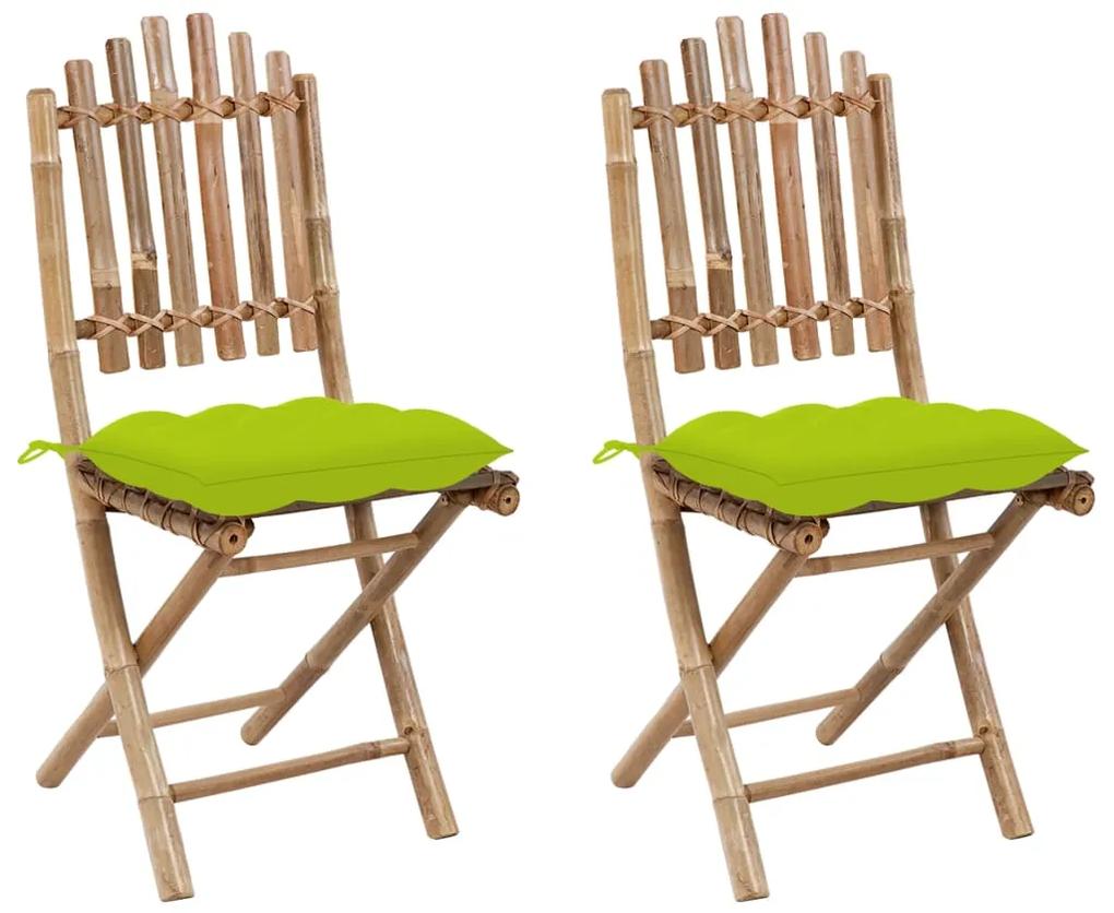 3064013 vidaXL Cadeiras de jardim dobráveis c/ almofadões 2 pcs bambu