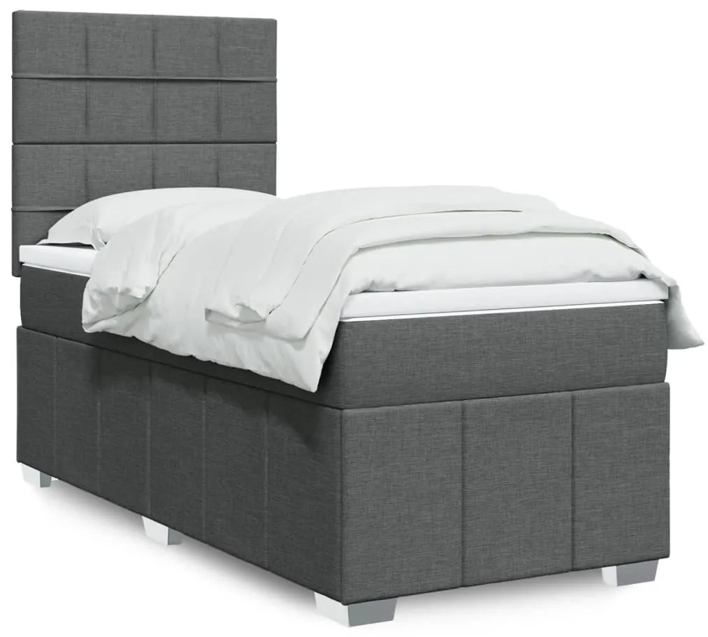 Cama com molas/colchão 90x190 cm tecido cinza-escuro
