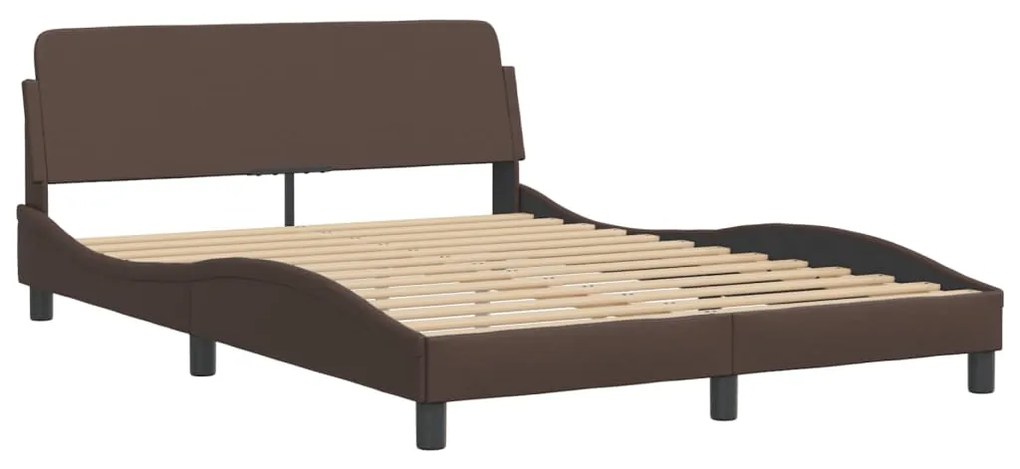 Estrutura cama c/ cabeceira couro artificial 140x190cm castanho