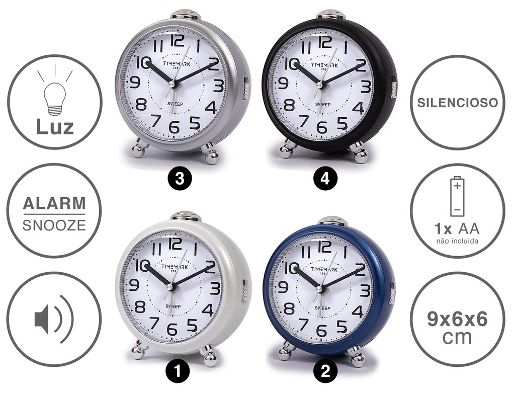 Despertador Timemark Analogico Plástico Multicor 9X6cm