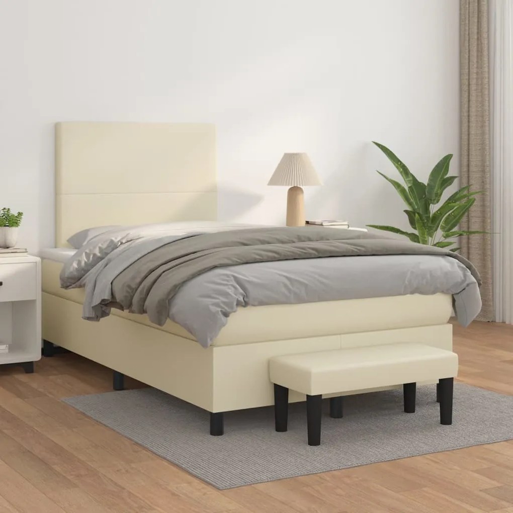 vidaXL Cama com molas/colchão 120x200 cm couro artificial cor creme