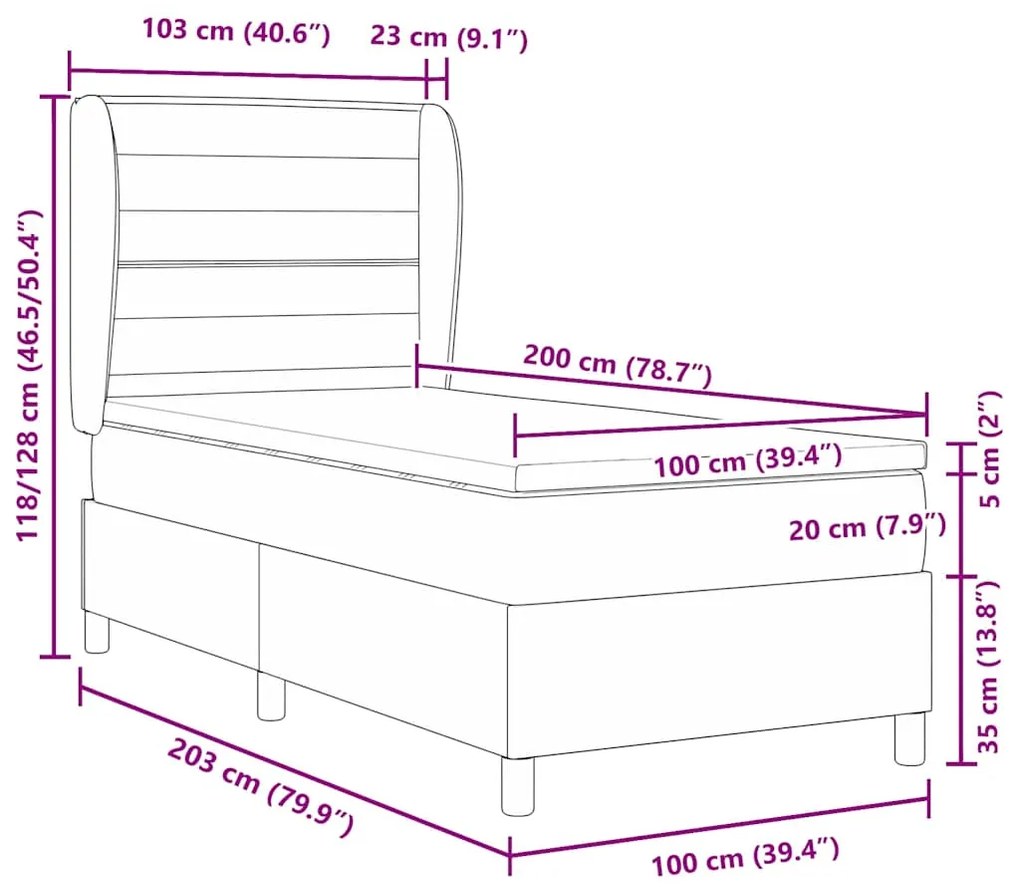 Cama Box com Colchão Castanho 100x200 cm